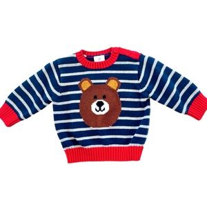Hannah Andersson: Navy Blue Stripped/Red, Bear Knit Sweater.